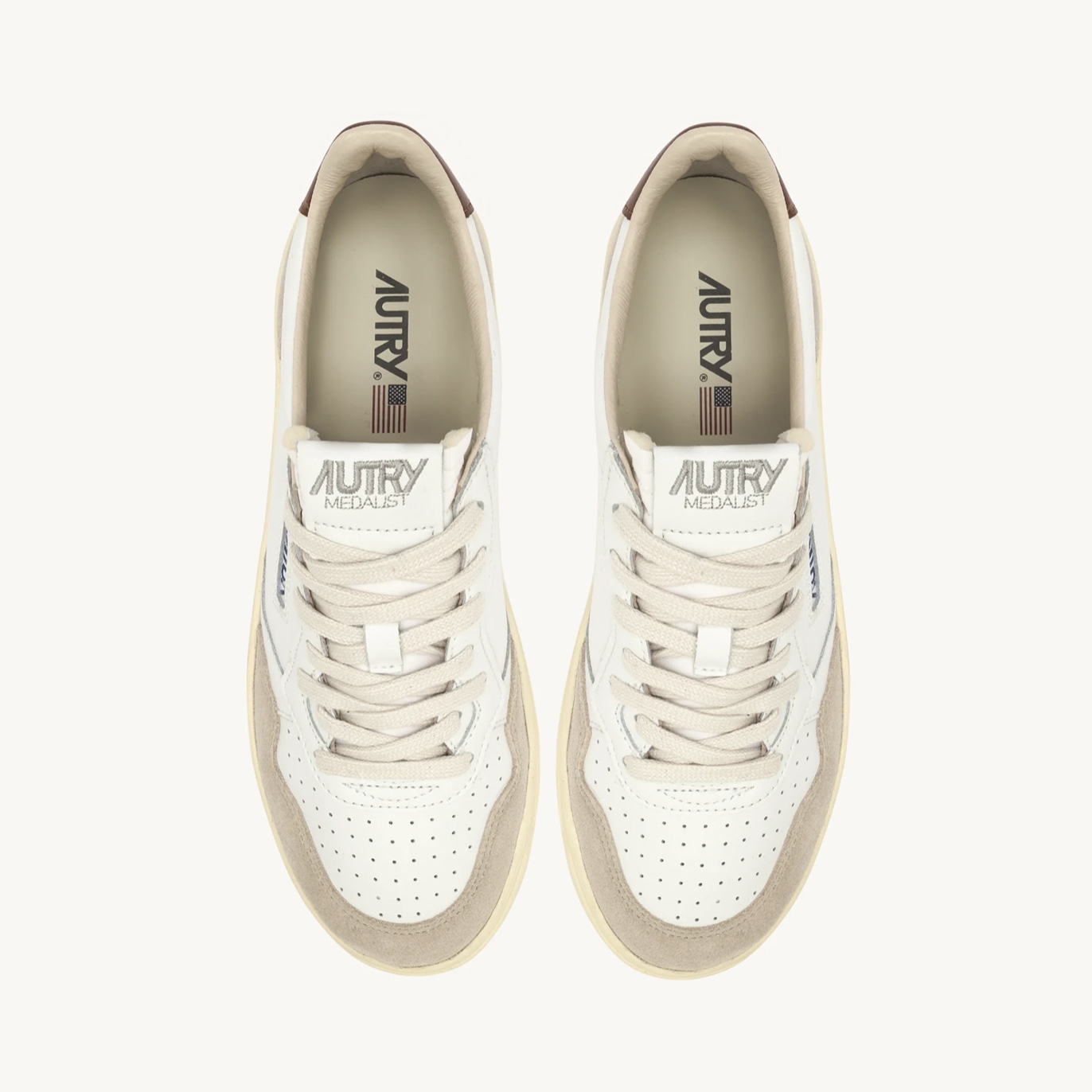 Autry - Sneaker Medalist Low in Pelle e Suede Bianca Marrone - immagine 5