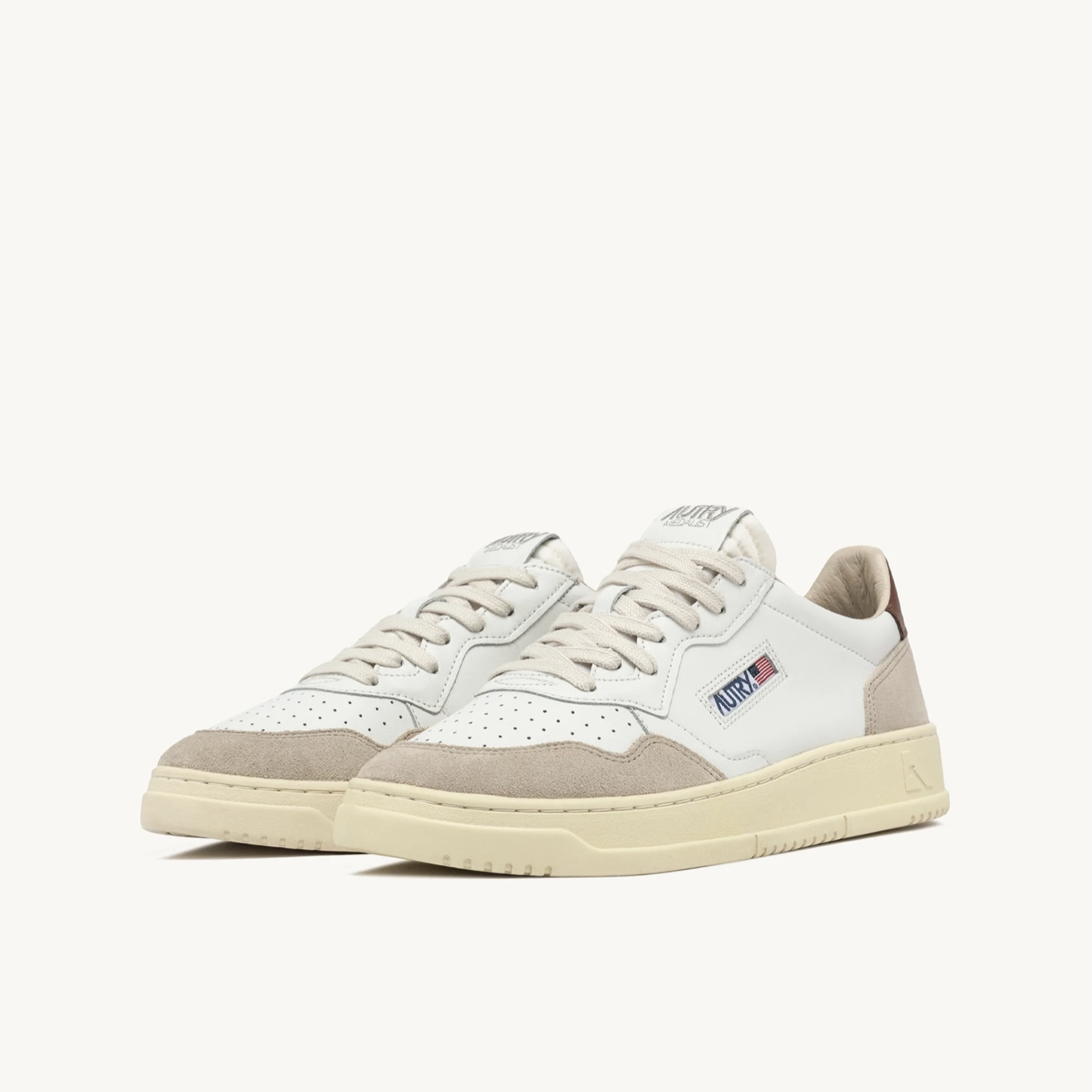 Autry - Sneaker Medalist Low in Pelle e Suede Bianca Marrone - immagine 2