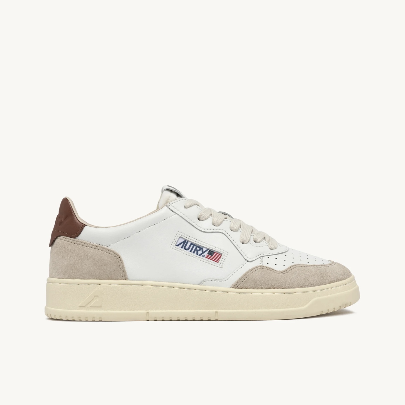Autry - Sneaker Medalist Low in Pelle e Suede Bianca Marrone