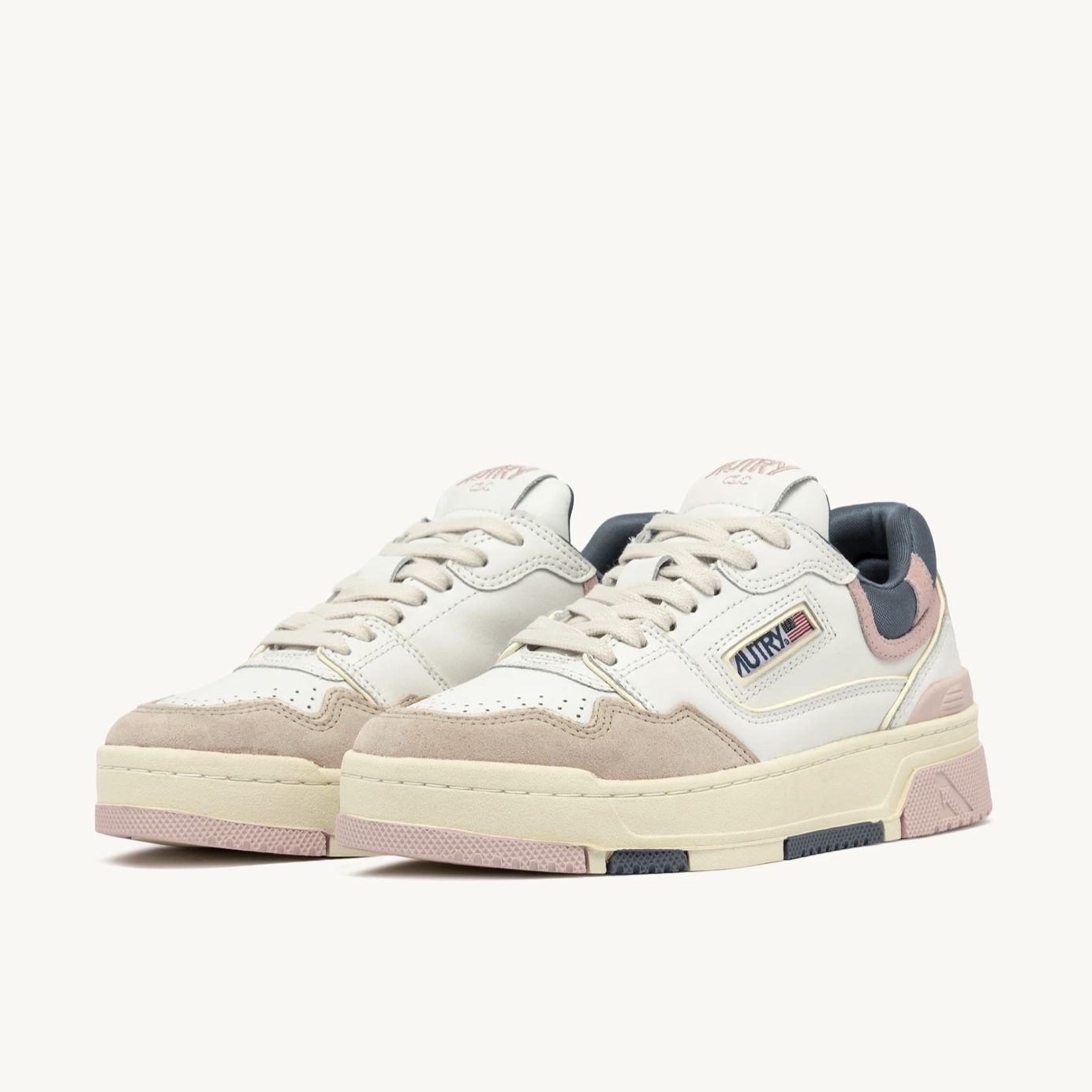 Autry - Sneaker CLC Low in Pelle e Suede Bianca Peach Whip - immagine 2