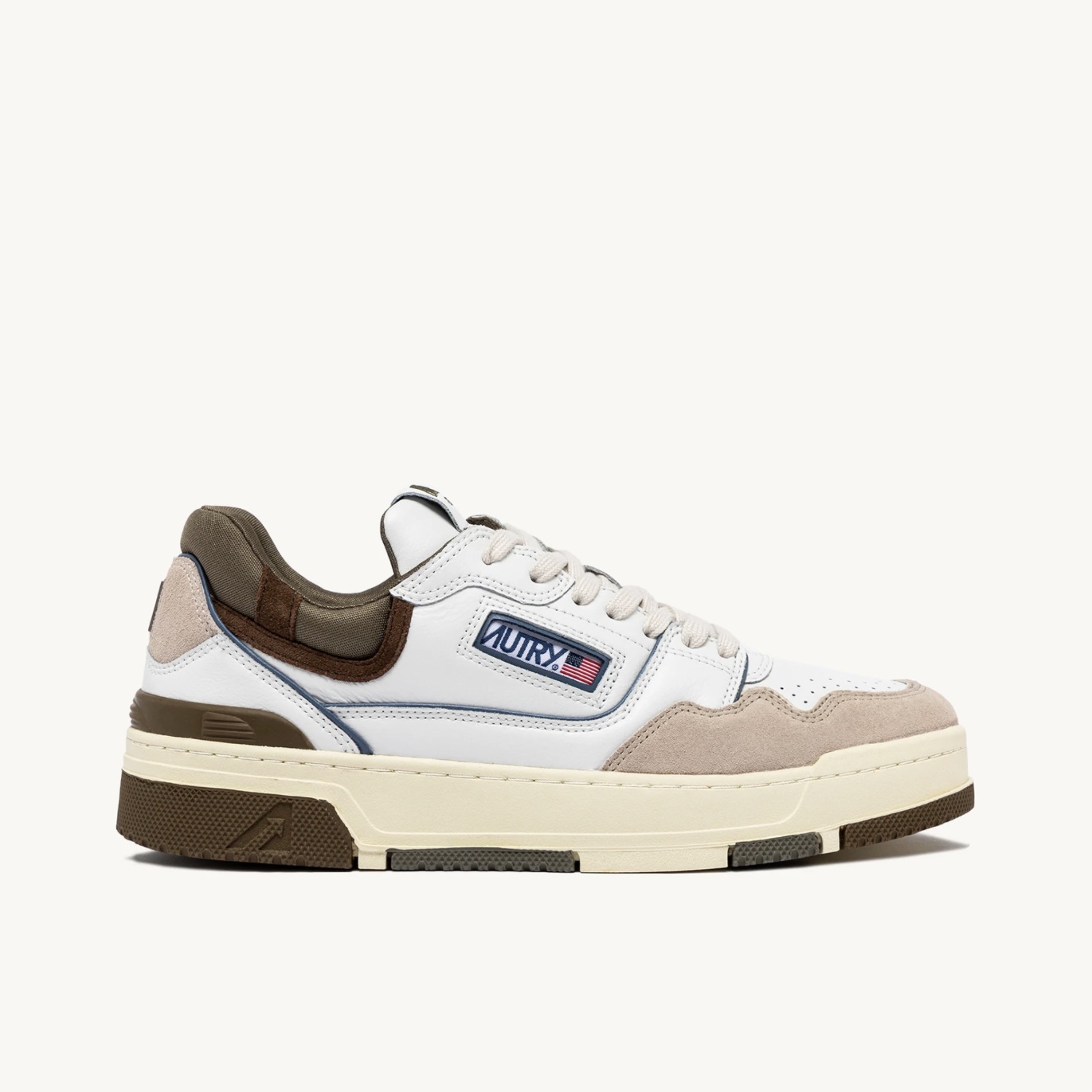 Autry - Sneaker CLC Low in Pelle e Suede Bianca Covert Green