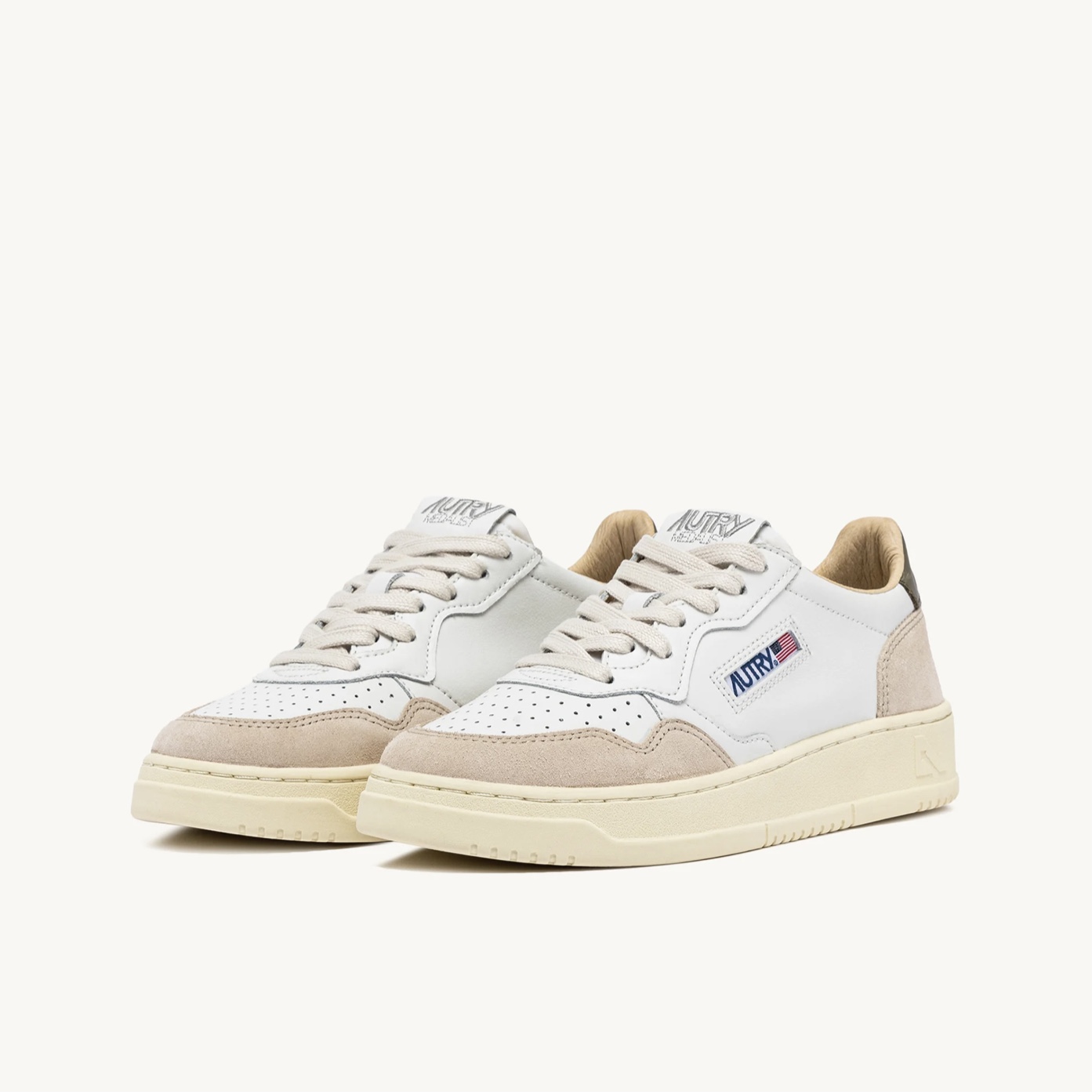 Autry - Medalist Low in Pelle e Suede Bianco Covert Green - immagine 2