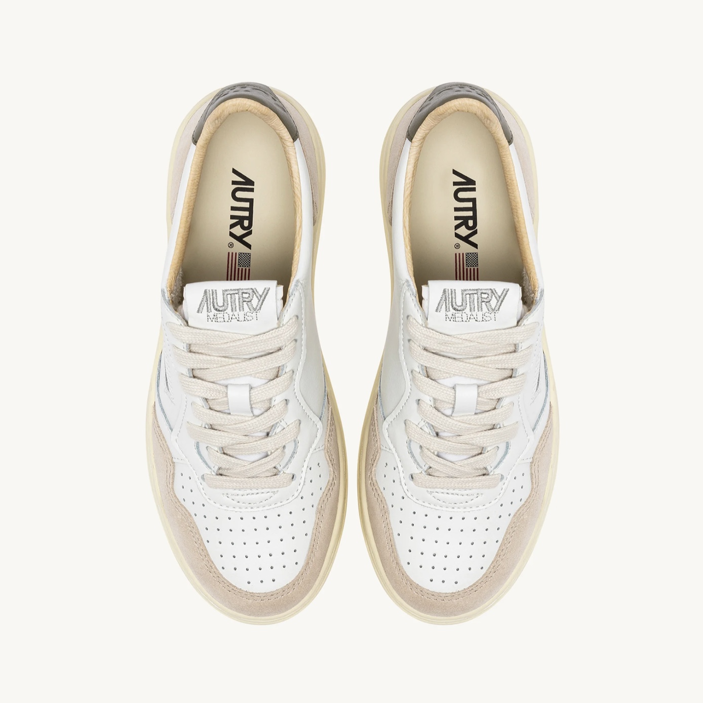 Autry - Medalist Low in Pelle e Suede Bianco Covert Green - immagine 5
