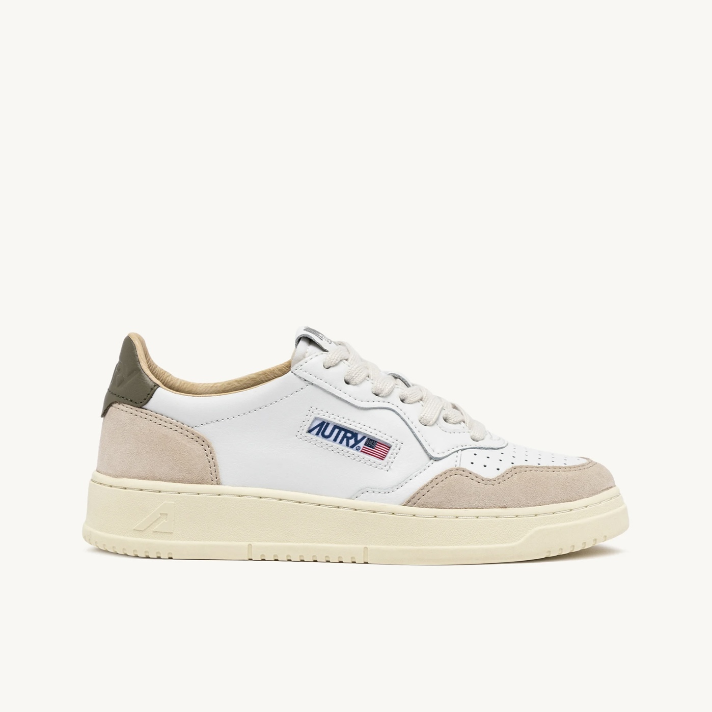 Autry - Medalist Low in Pelle e Suede Bianco Covert Green