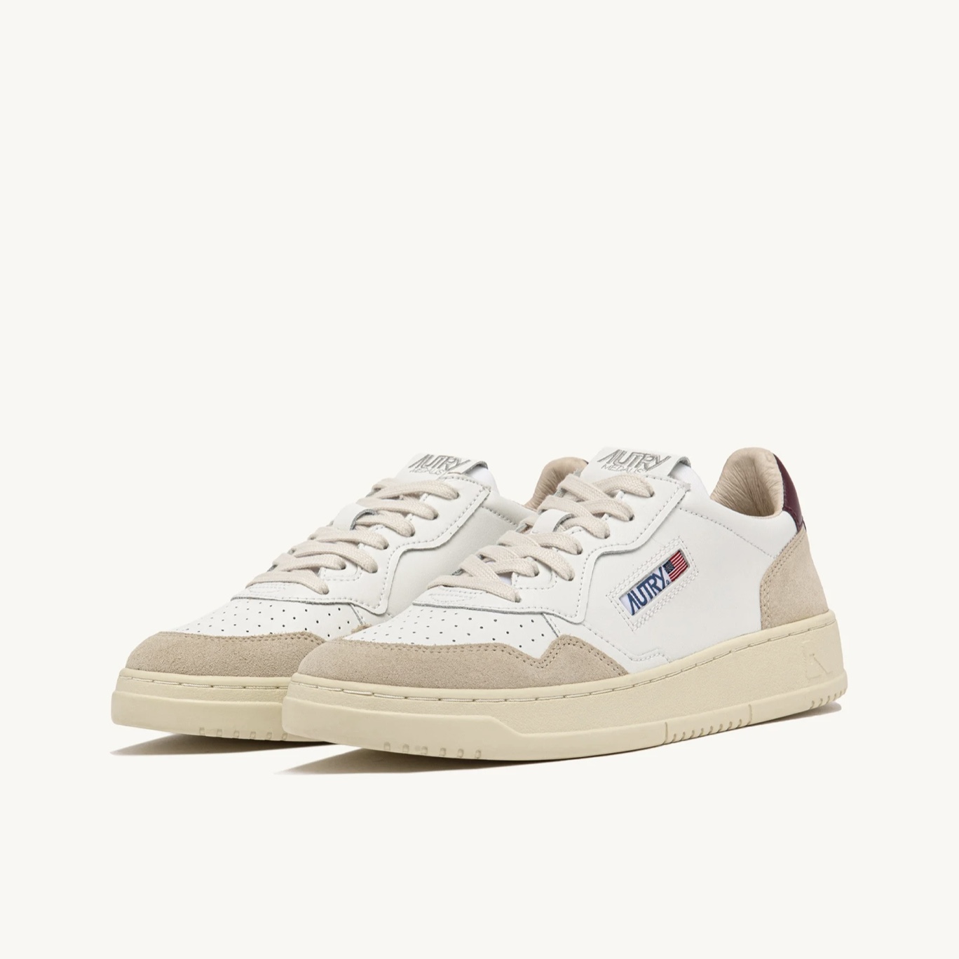 Autry - Sneakers Medalist Low in Pelle e Suede Bianco Burgundy - immagine 2