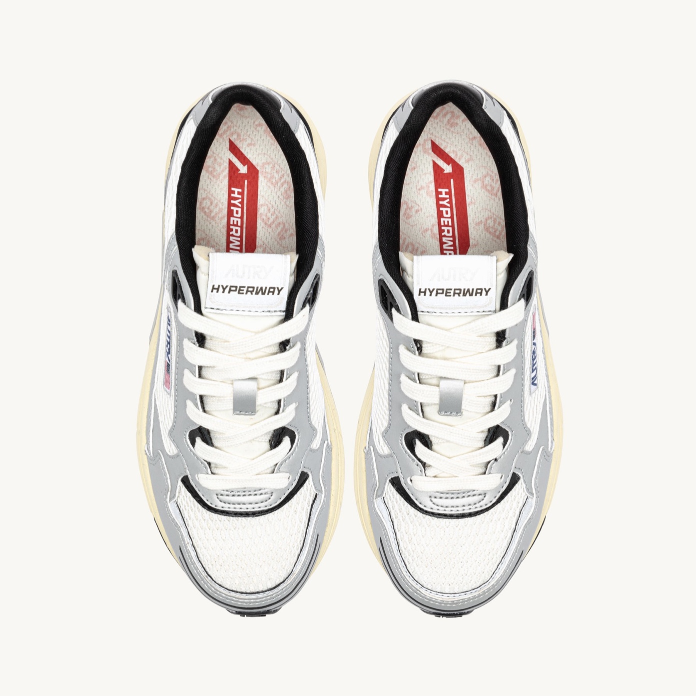 Autry Sneakers Hyperway in Pelle Sintetica e Mesh Bianco Argento Nero - immagine 6